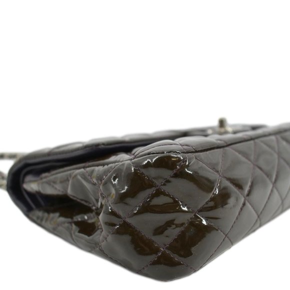 CHANEL Classic Medium Double Flap Patent Leather Shoulder Bag Dark Brown - Picture 8 of 12